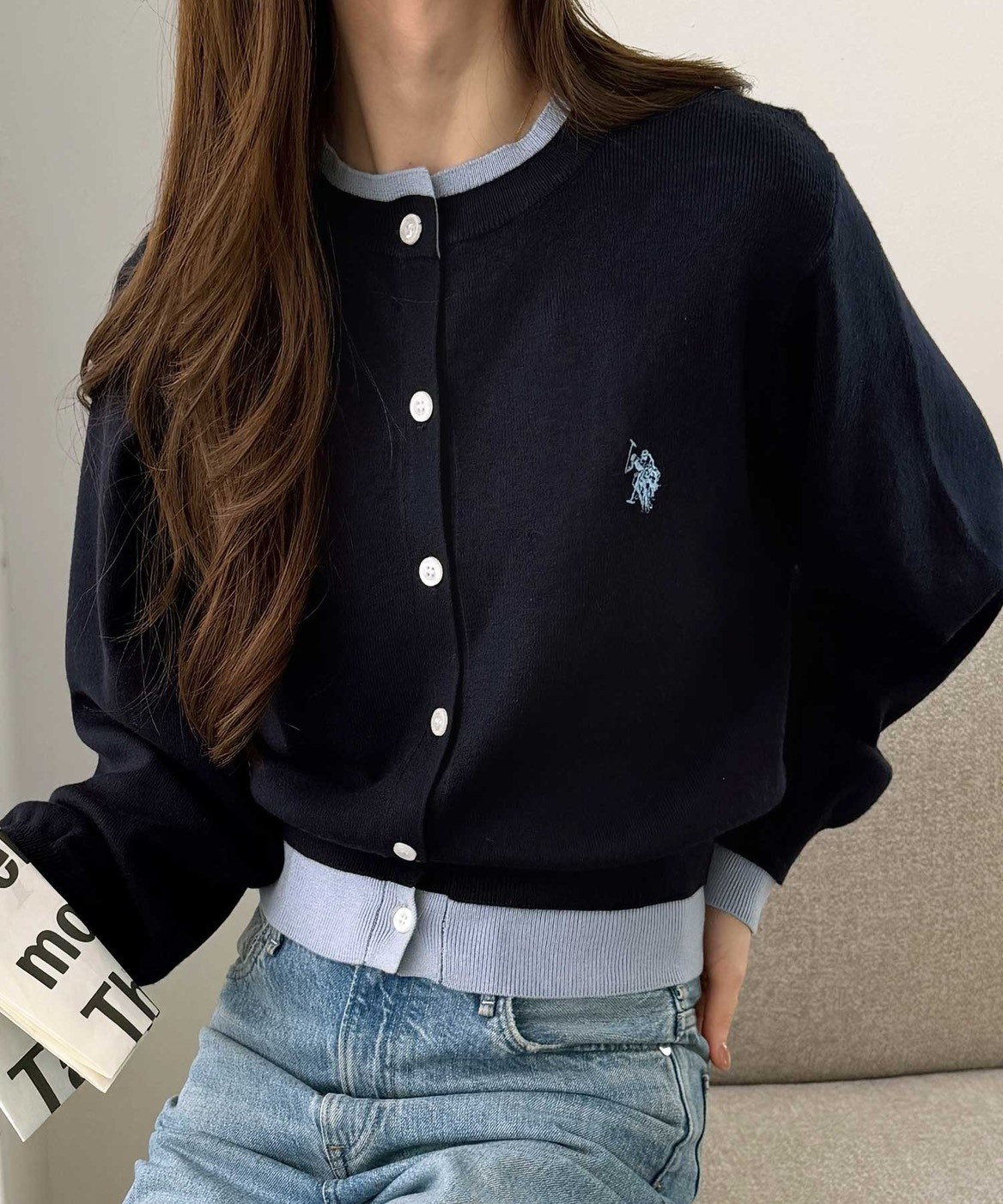日本 U.S. POLO ASSN. x GeeRA 圓領 撞色 滾邊 針織 開襟外套 三色