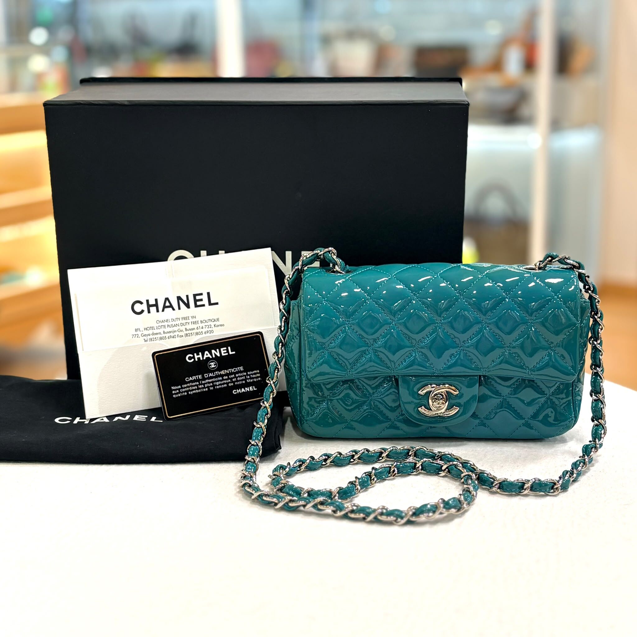 90%NEW USED CHANEL CF20, A69900, 翠綠色漆皮銀扣 #香榭站正品