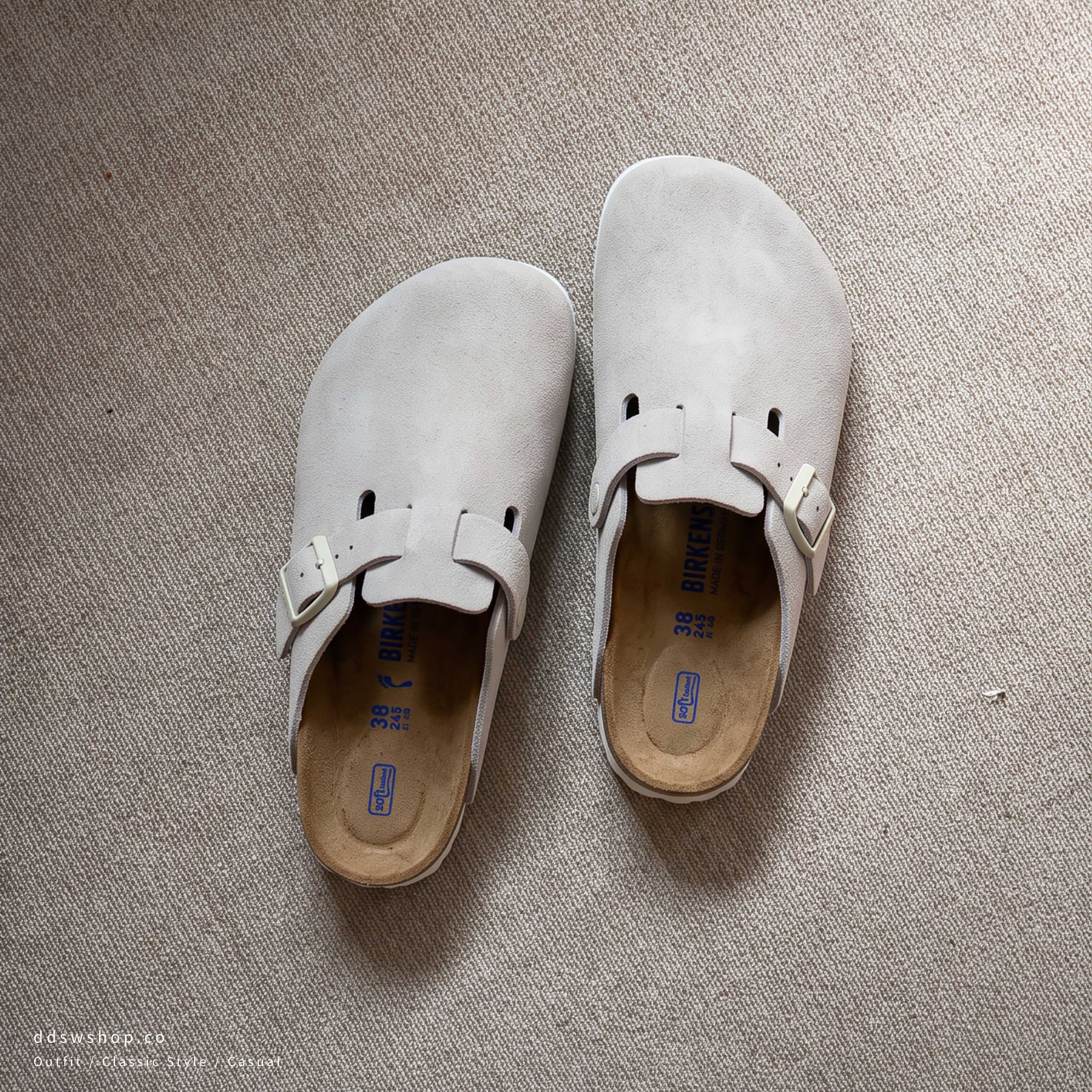 “現貨” Birkenstock Boston "Antique White" 勃肯拖鞋 骨董白 麂皮