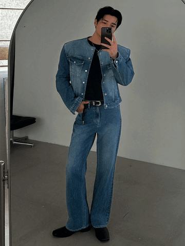 Berche Cropped Denim Jacket (Strapless & Collarless)