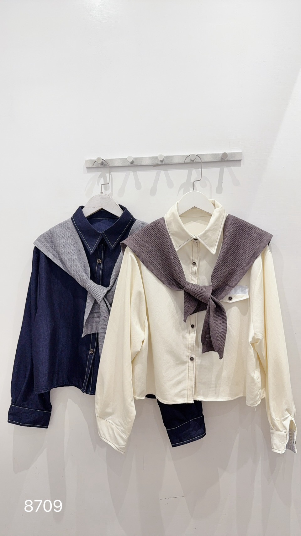 contrasting cuffs and shawl shirt