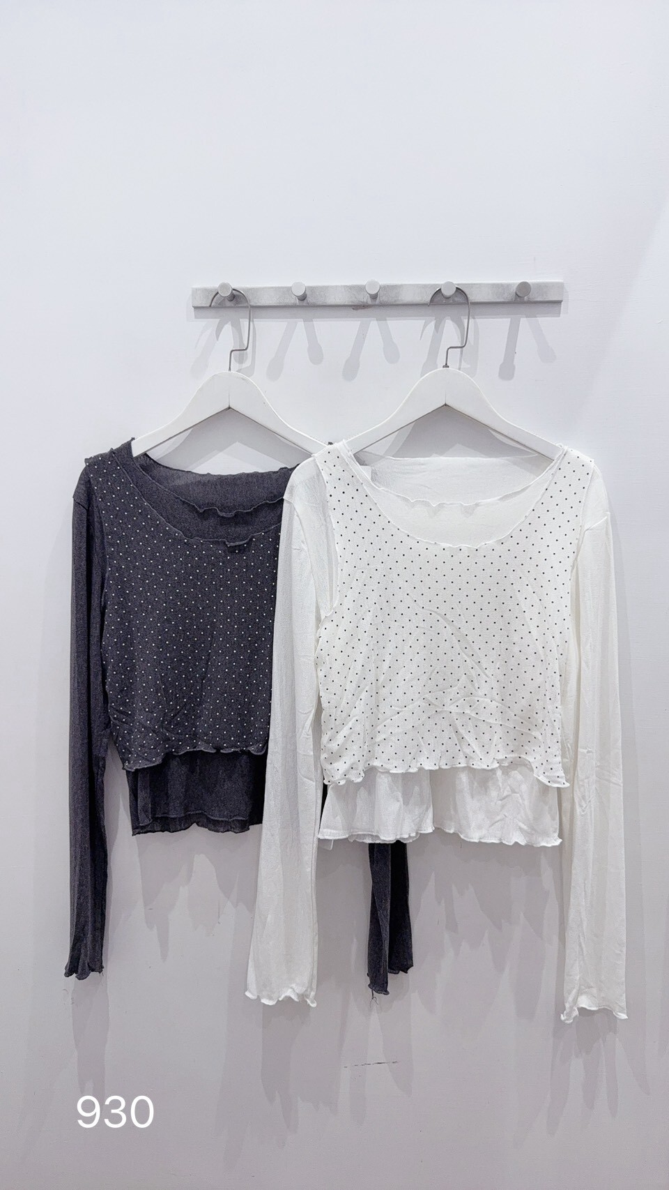 slightly sheer polka dot vest top with rolled hem