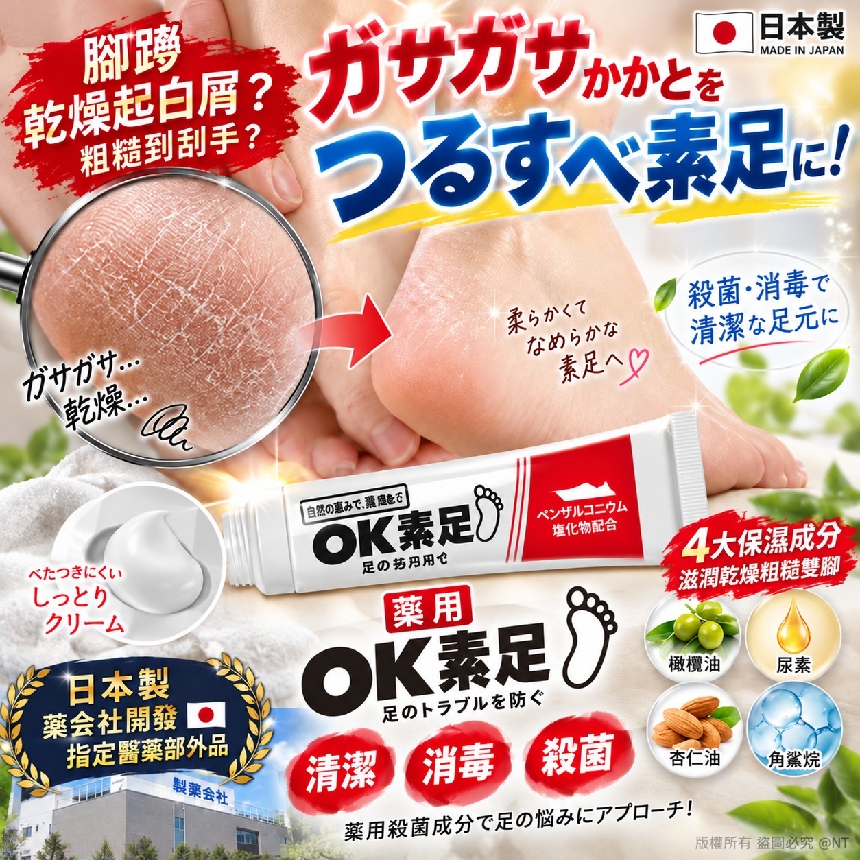 日本製OK素足 藥用殺菌消毒足部護理霜15g