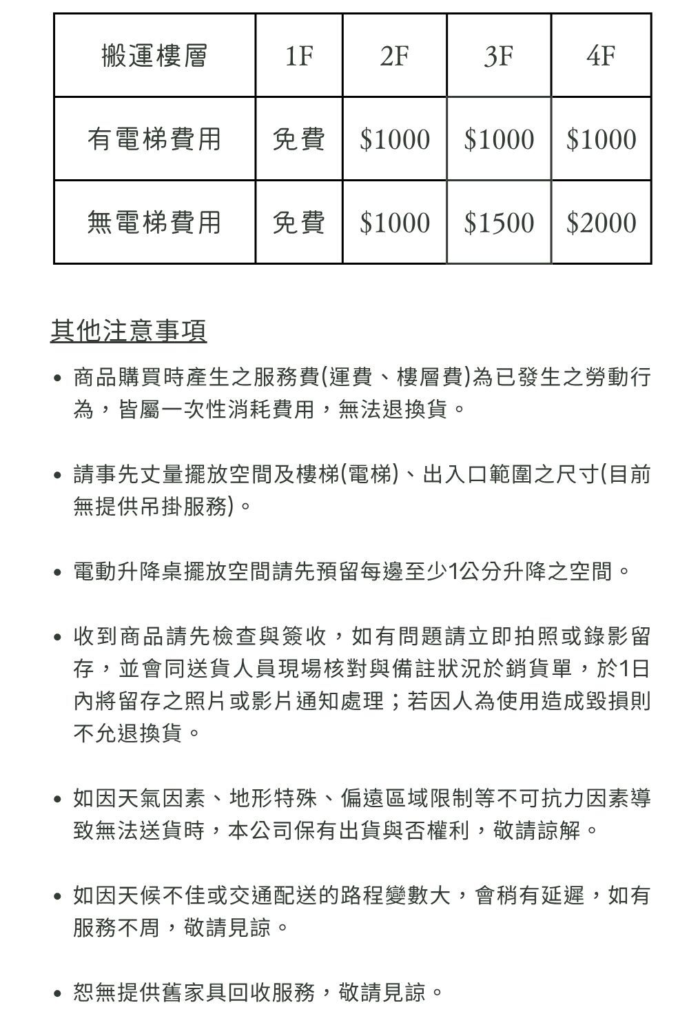 LiFArt客製化家具配送須知