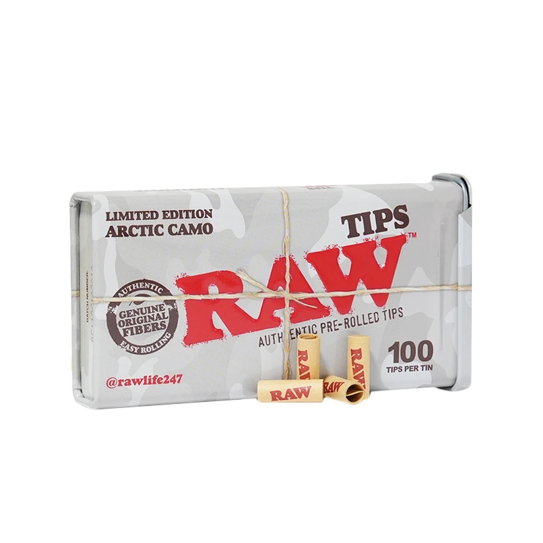 RAW PRE-ROLLED TIPS TIN ARCTIC CAMO (LIMITED EDITION)