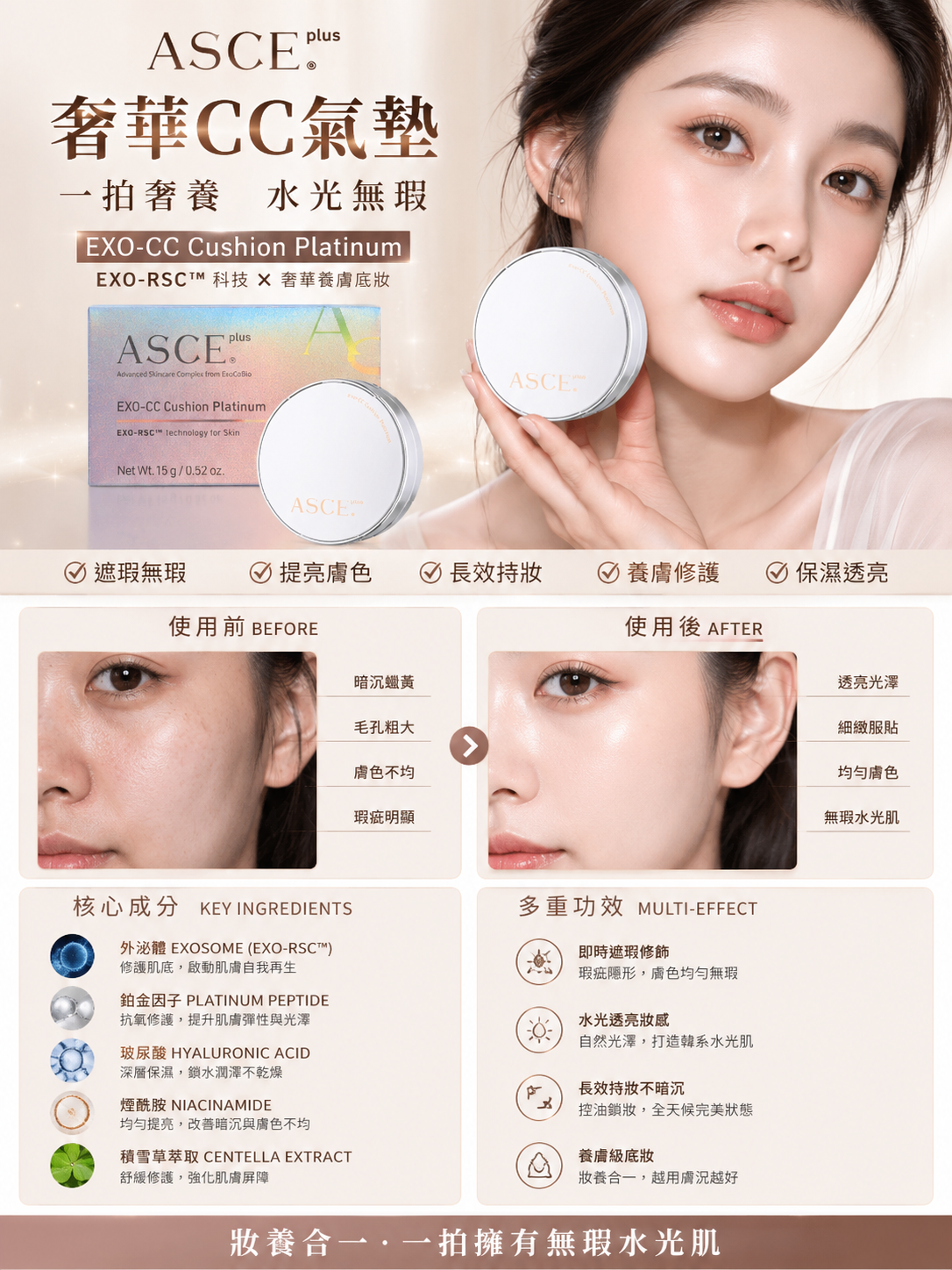 ASCE Plus EXO-CC Cushion Platinum SPF50+PA++++15g