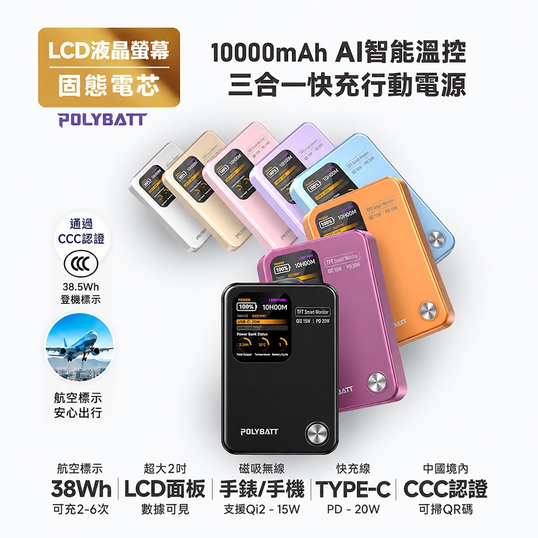 【POLYBATT】PB11 防爆固態電池AI智能快充行動電源 10000mAh