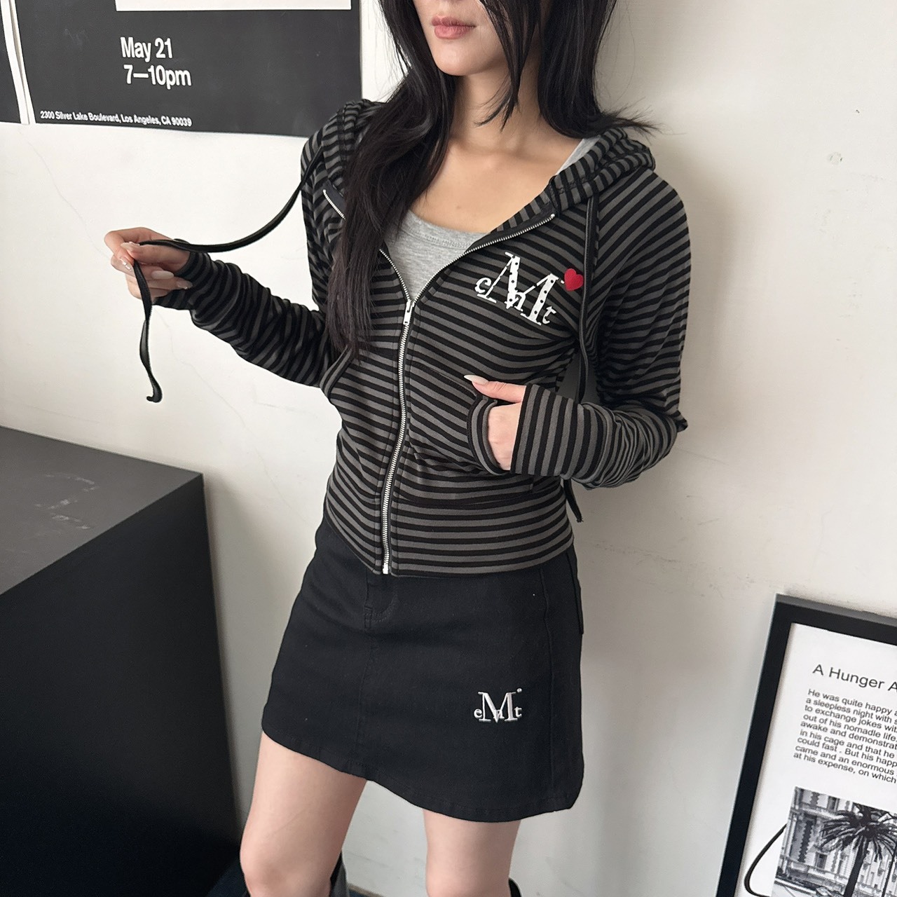 （現貨）韓牌 MUCENT LOVRITS 愛心 波點logo 條紋 插肩袖 拉鍊 連帽外套 P0000BJX