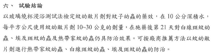滅蚊片劑藥效檢測報告摘要節錄（嘉南藥理大學生物科技系，2019 年）