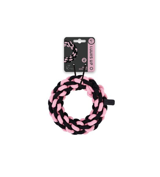 M-Pets 狗玩具．LUUKS UP 環形繩索玩具 粉黑色18cm