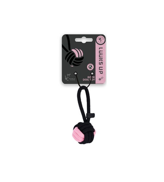 M-Pets 狗玩具．LUUKS UP 繩索球 粉黑色8cm