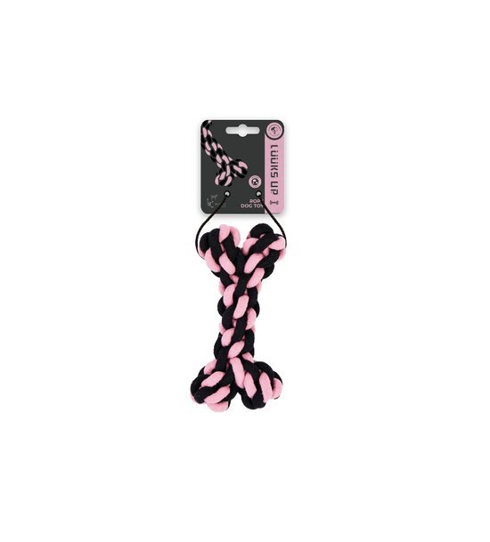 M-Pets 狗玩具．LUUKS UP 骨頭繩索玩具 粉黑色19cm