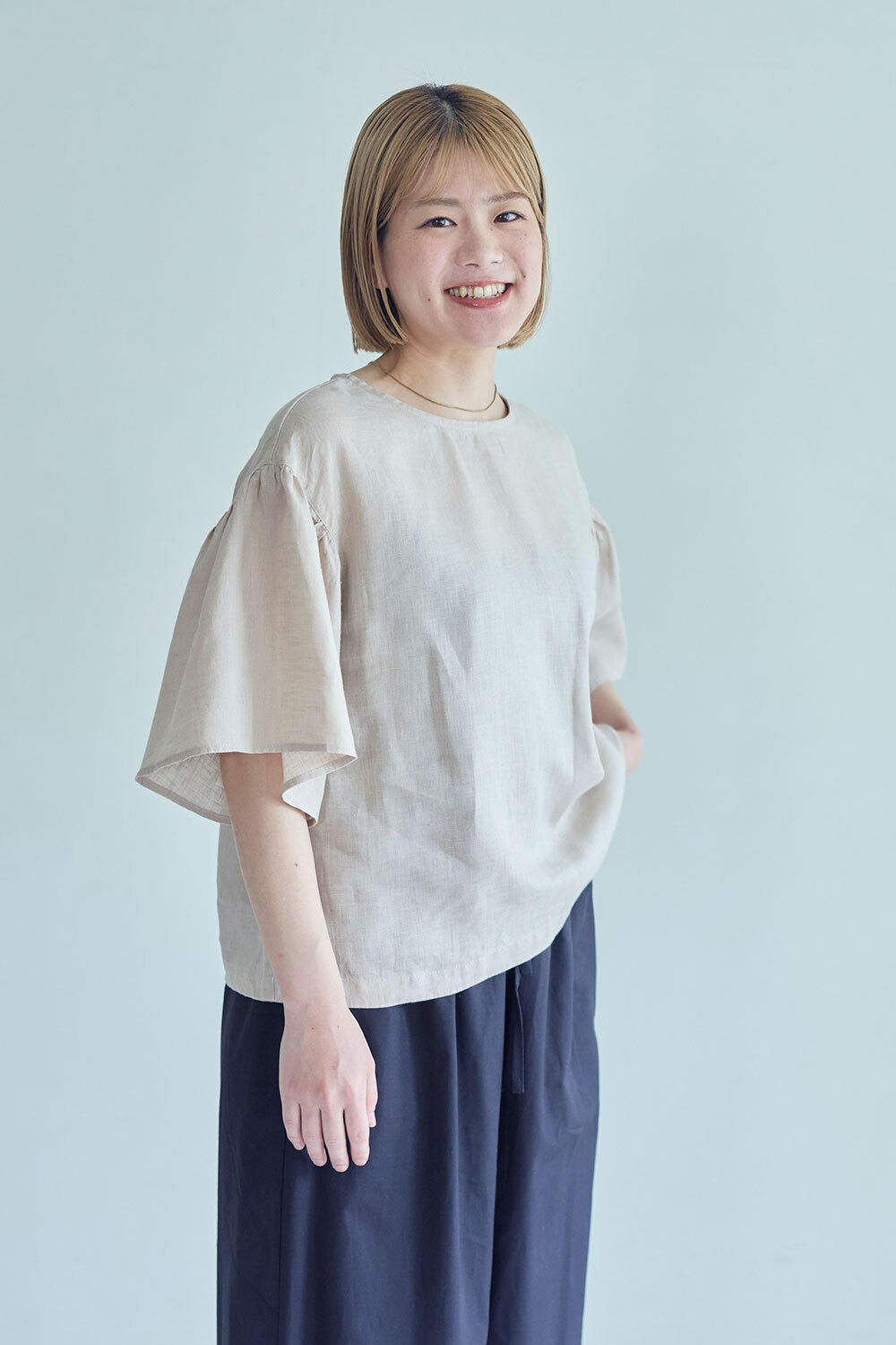 fog linen work - Connie落肩五分澎袖上衣 冰褐