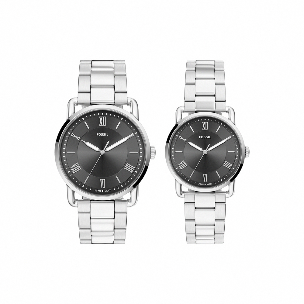 Copeland 經典圓殼羅馬時標對錶套組 銀色不鏽鋼錶帶 42 MM FS6199SET