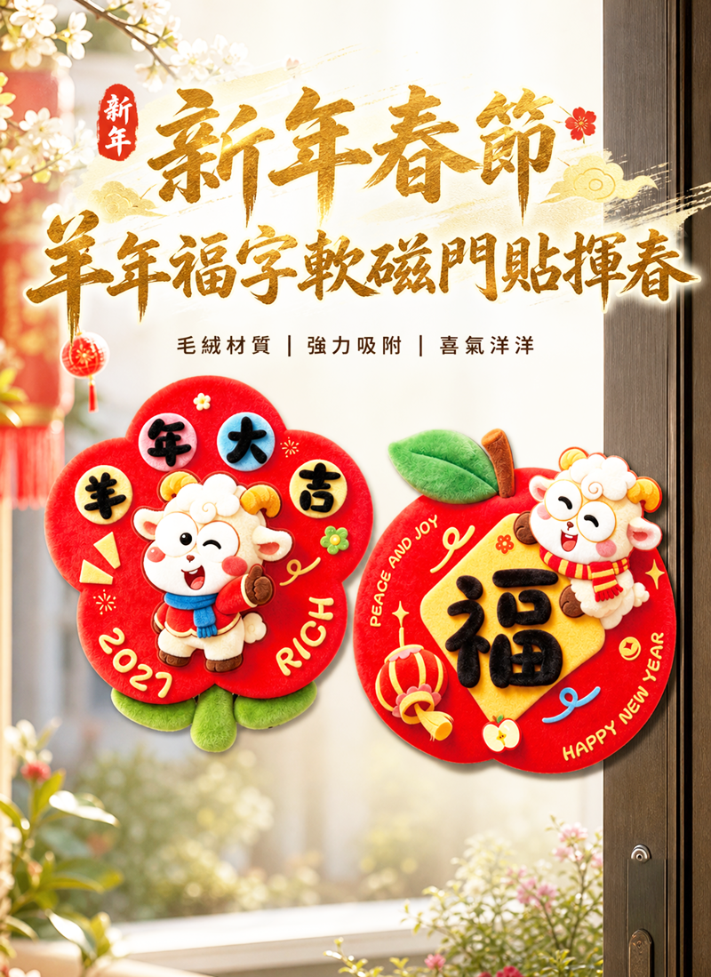 新年春節羊年福字軟磁門貼揮春 HN2702