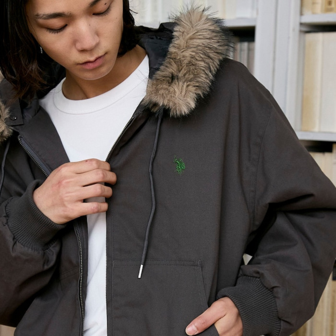 US POLO ASSN. × PUBLUX 可拆毛領 工裝斜紋連帽外套
