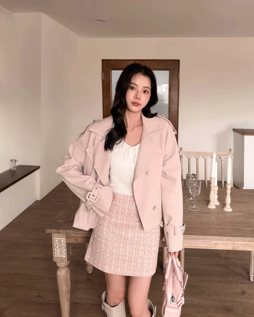LINA LINA素雅輕甜螺紋滾邊綁結坑條上衣-優雅白