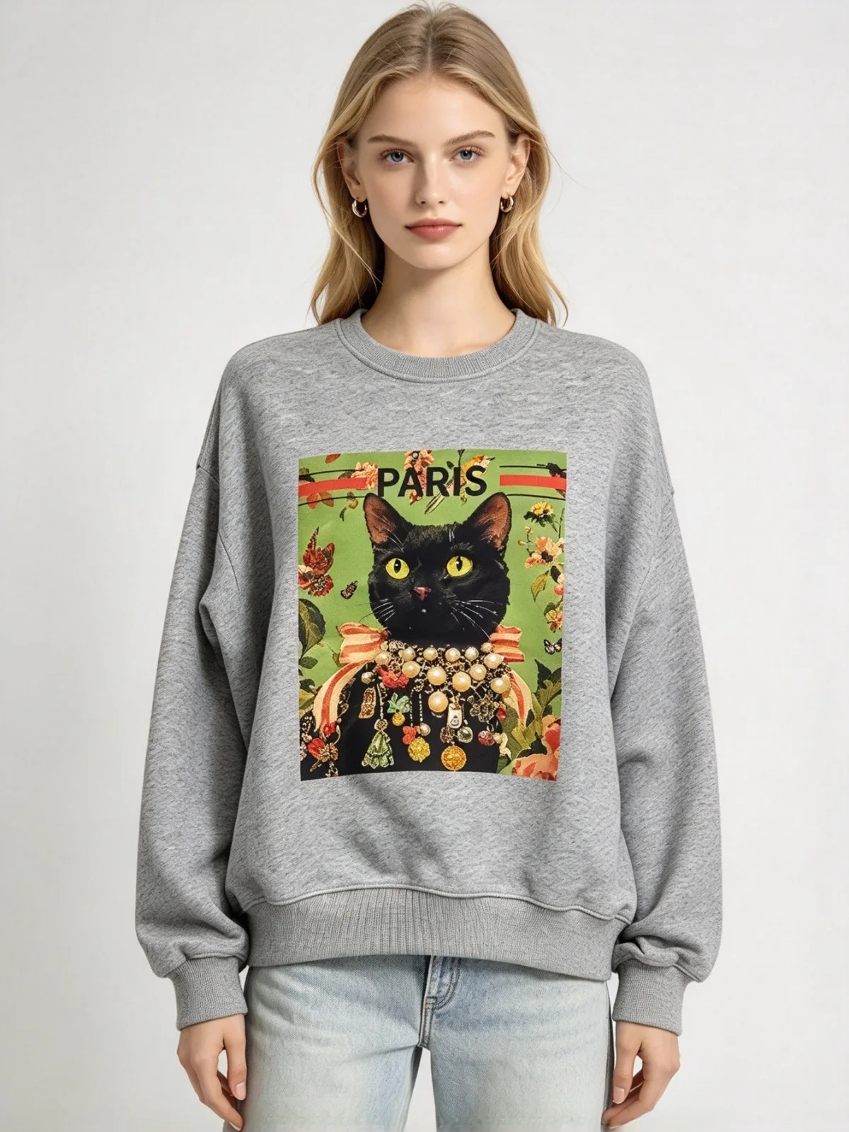 (D1) 巴黎風鑲鑽黑貓衛衣 (SIZE: S-3XL)(3件以上平均$379/件,5件以上平均$369/件,買滿12件送隱藏)  #法國Lune de Moon #1910LU