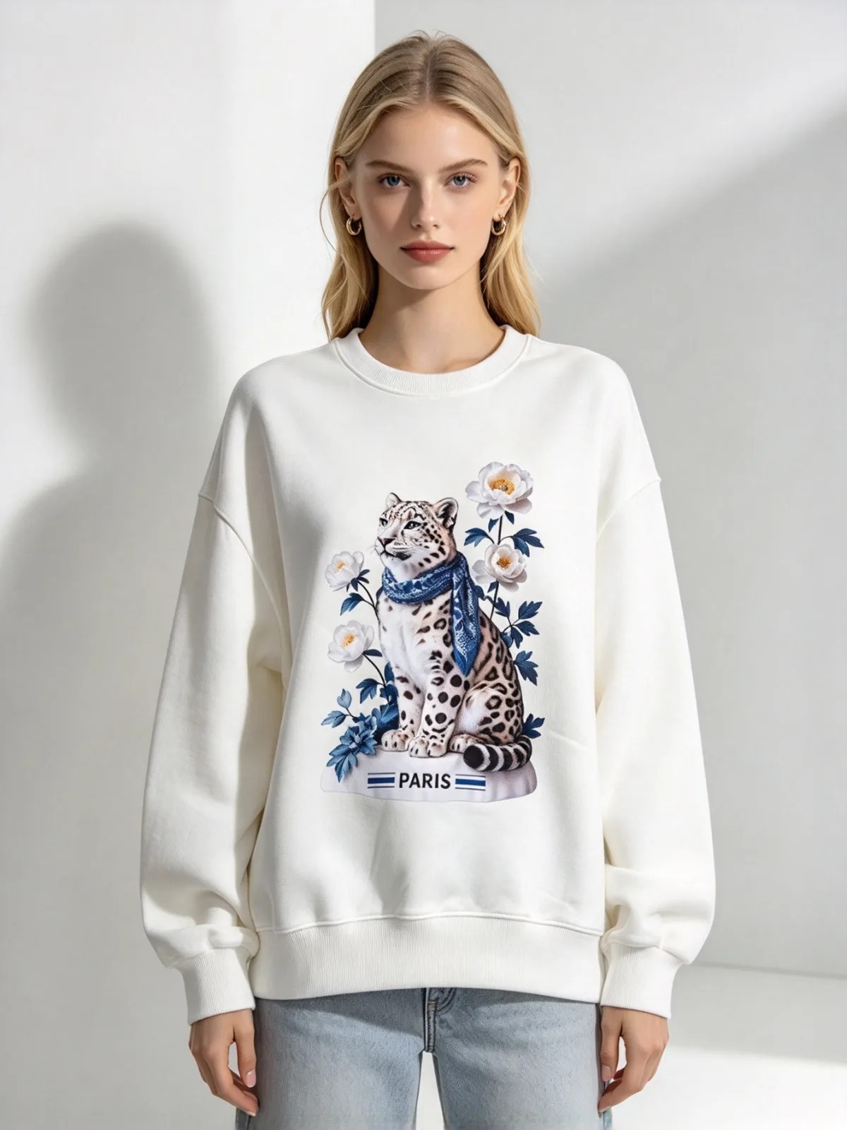 (E1) 巴黎雪豹與牡丹圖案衛衣 (SIZE: S-3XL)(3件以上平均$379/件,5件以上平均$369/件,買滿12件送隱藏)  #法國Lune de Moon #1910LU
