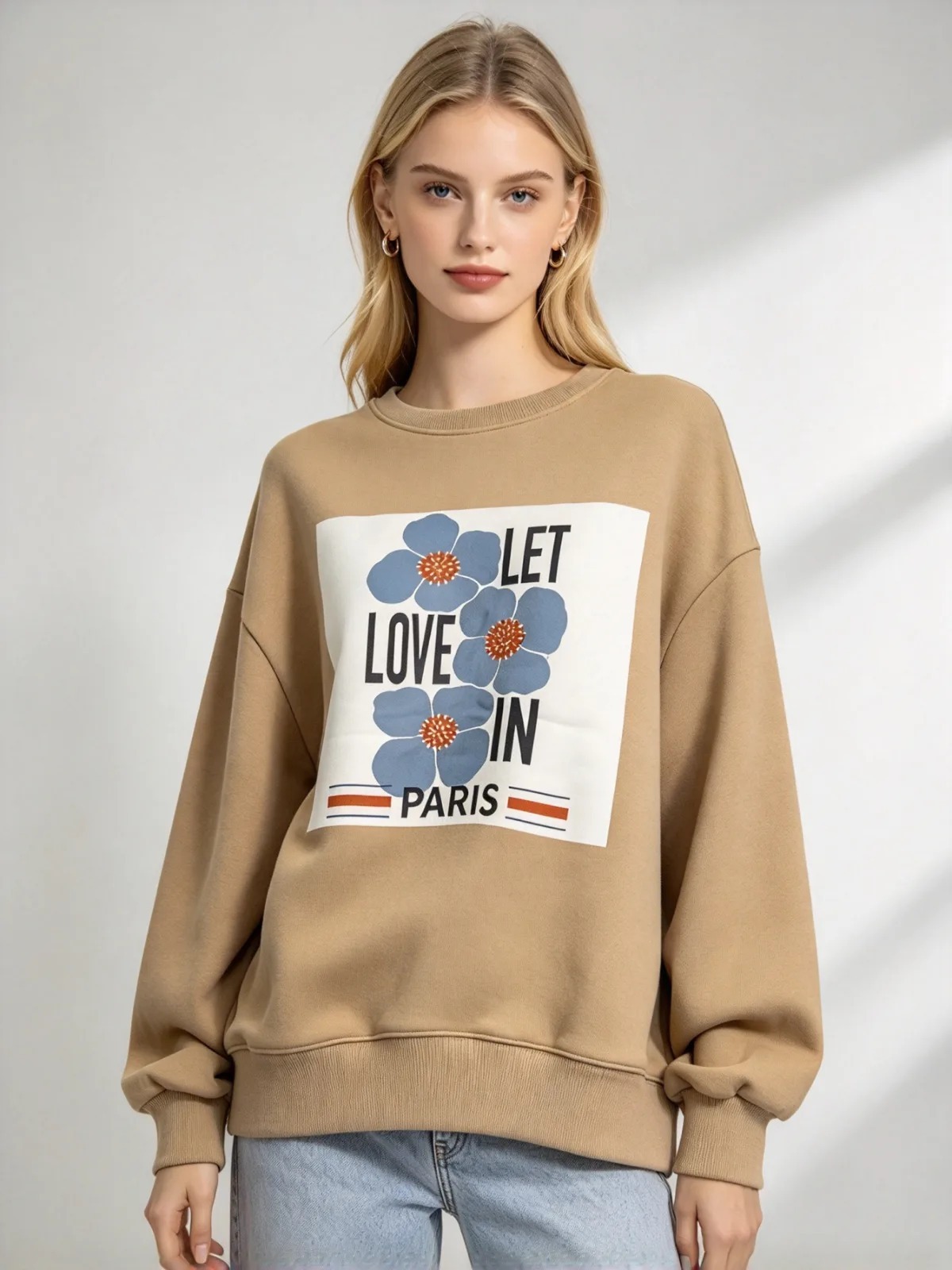 (F1) 「擁抱愛」巴黎花卉圖案衛衣 (SIZE: S-3XL)(3件以上平均$379/件,5件以上平均$369/件,買滿12件送隱藏)  #法國Lune de Moon #1910LU