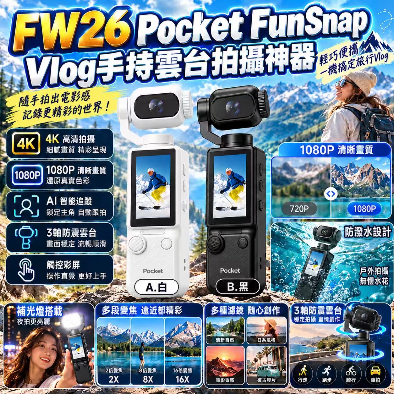 Pocket FunSnap Vlog 手持雲台拍攝神器