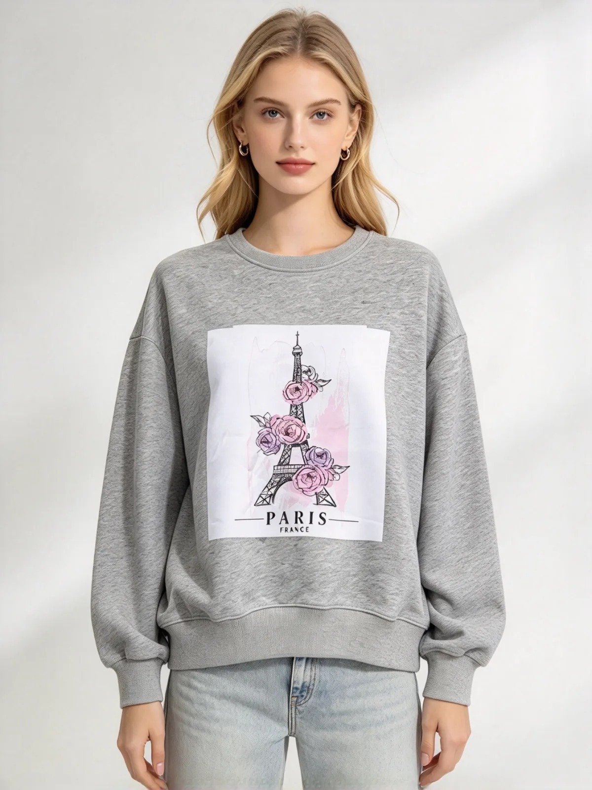 (L1) 巴黎艾菲爾鐵塔玫瑰圖案衛衣 (SIZE: S-3XL)(3件以上平均$379/件,5件以上平均$369/件,買滿12件送隱藏)  #法國Lune de Moon #1910LU