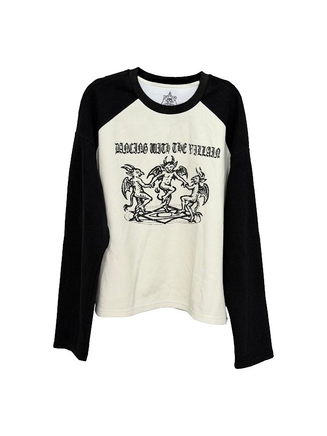 VILLAIN Devil Cotton Color Block Top, Long Sleeve T-Shirt