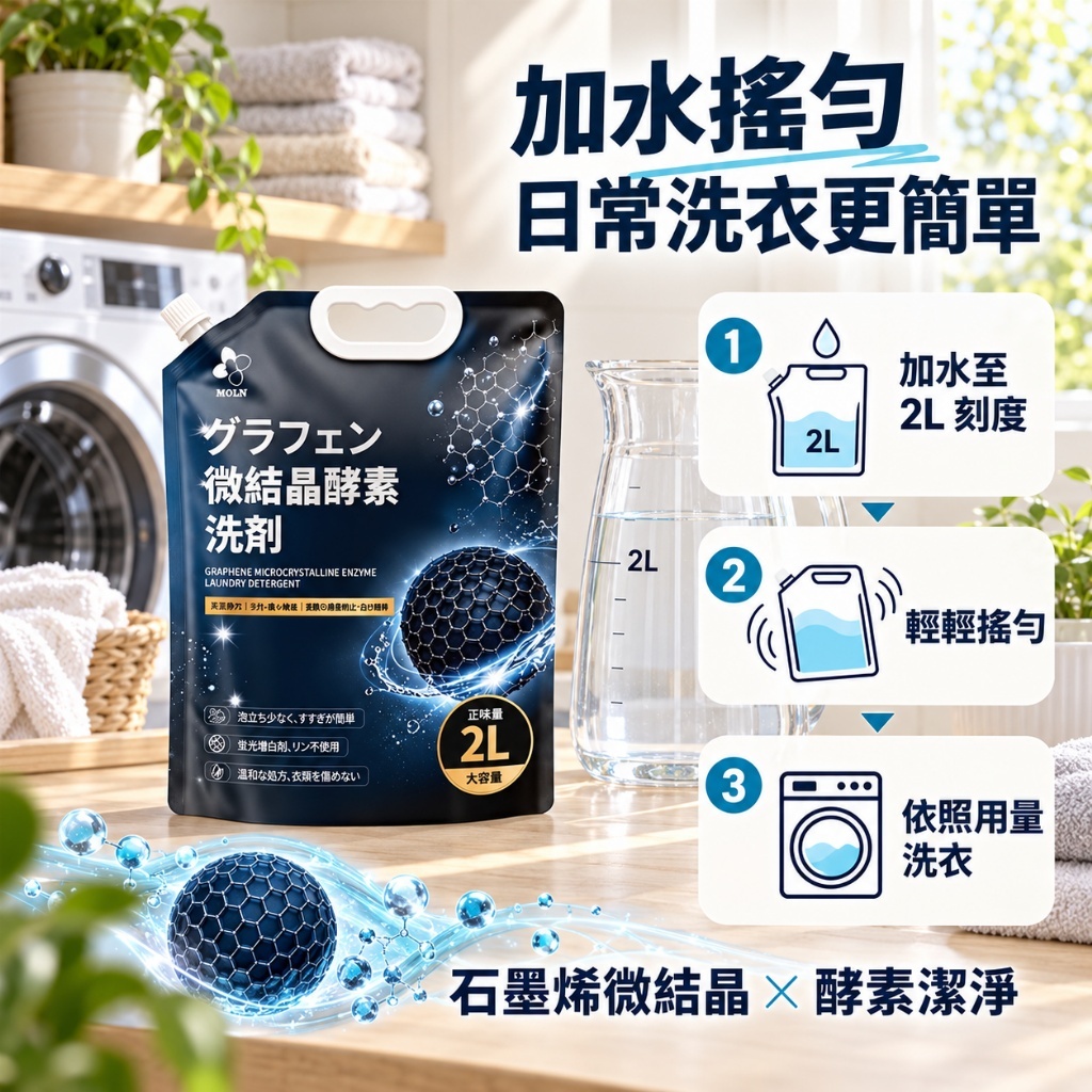 WSBB13049   MOLN 石墨烯微結晶酵素洗衣精 2L（12月上旬）