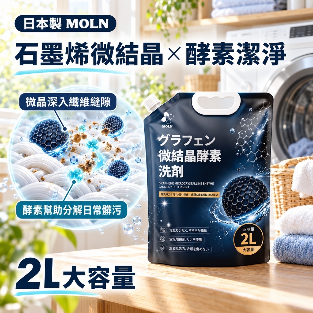WSBB13049   MOLN 石墨烯微結晶酵素洗衣精 2L（12月上旬）