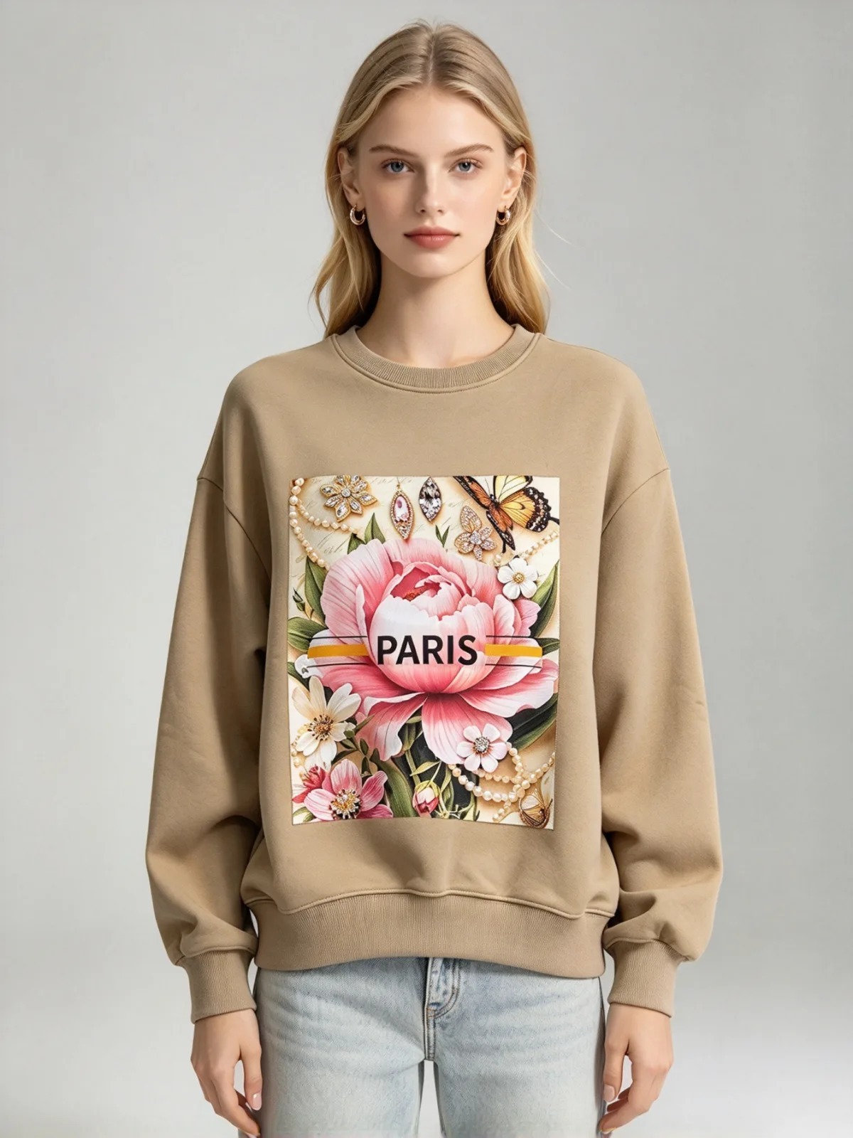 (P1) 牡丹與寶石蝴蝶衛衣 (SIZE: S-3XL)(3件以上平均$379/件,5件以上平均$369/件,買滿12件送隱藏)  #法國Lune de Moon #1910LU