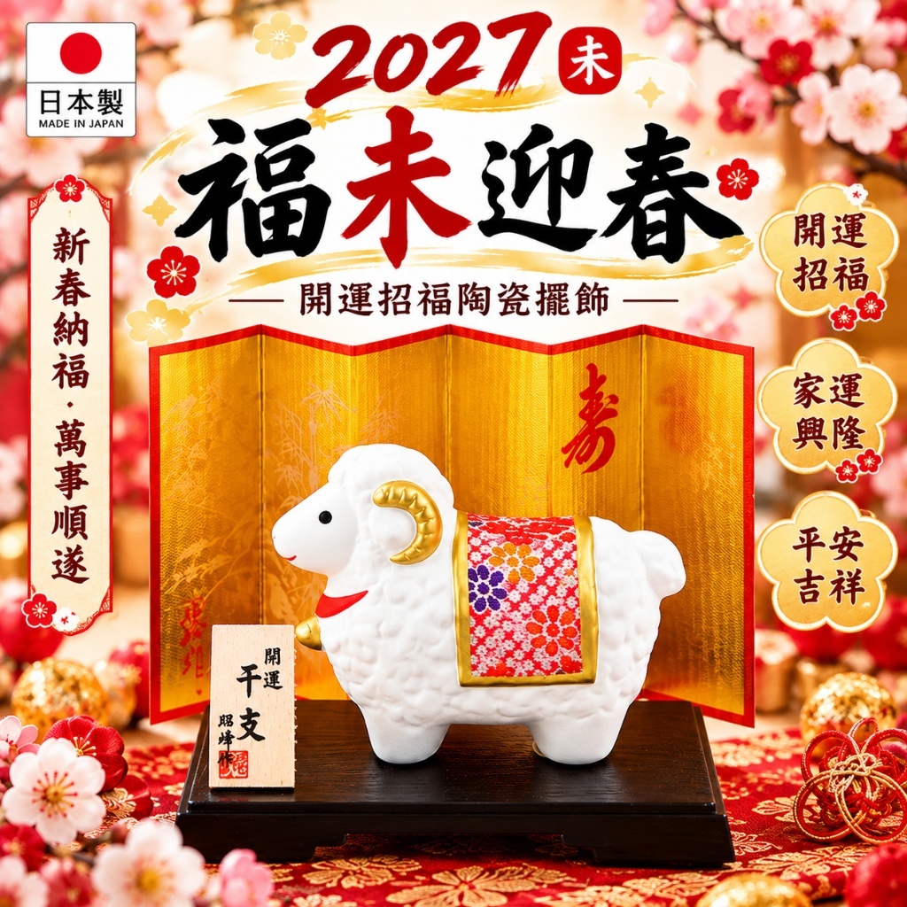 WSBB13056  日本開運招福 2027年未羊陶瓷擺飾（12月上旬）