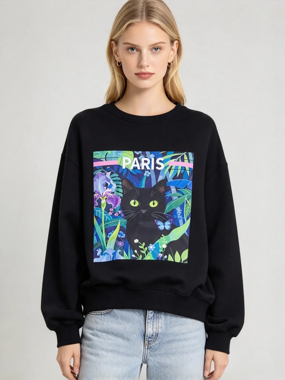 (R1) 叢林黑貓衛衣 (SIZE: S-3XL)(3件以上平均$379/件,5件以上平均$369/件,買滿12件送隱藏)  #法國Lune de Moon #1910LU