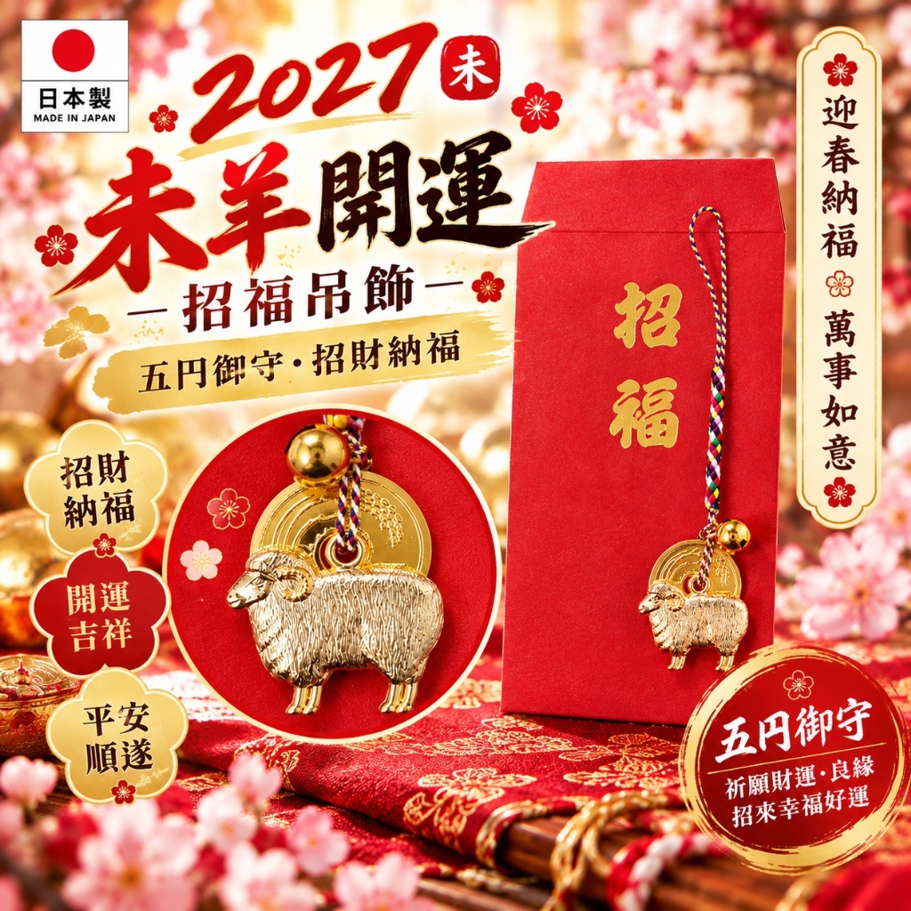 WSBB13057   日本製 2027未羊開運招福吊飾（12月上旬）