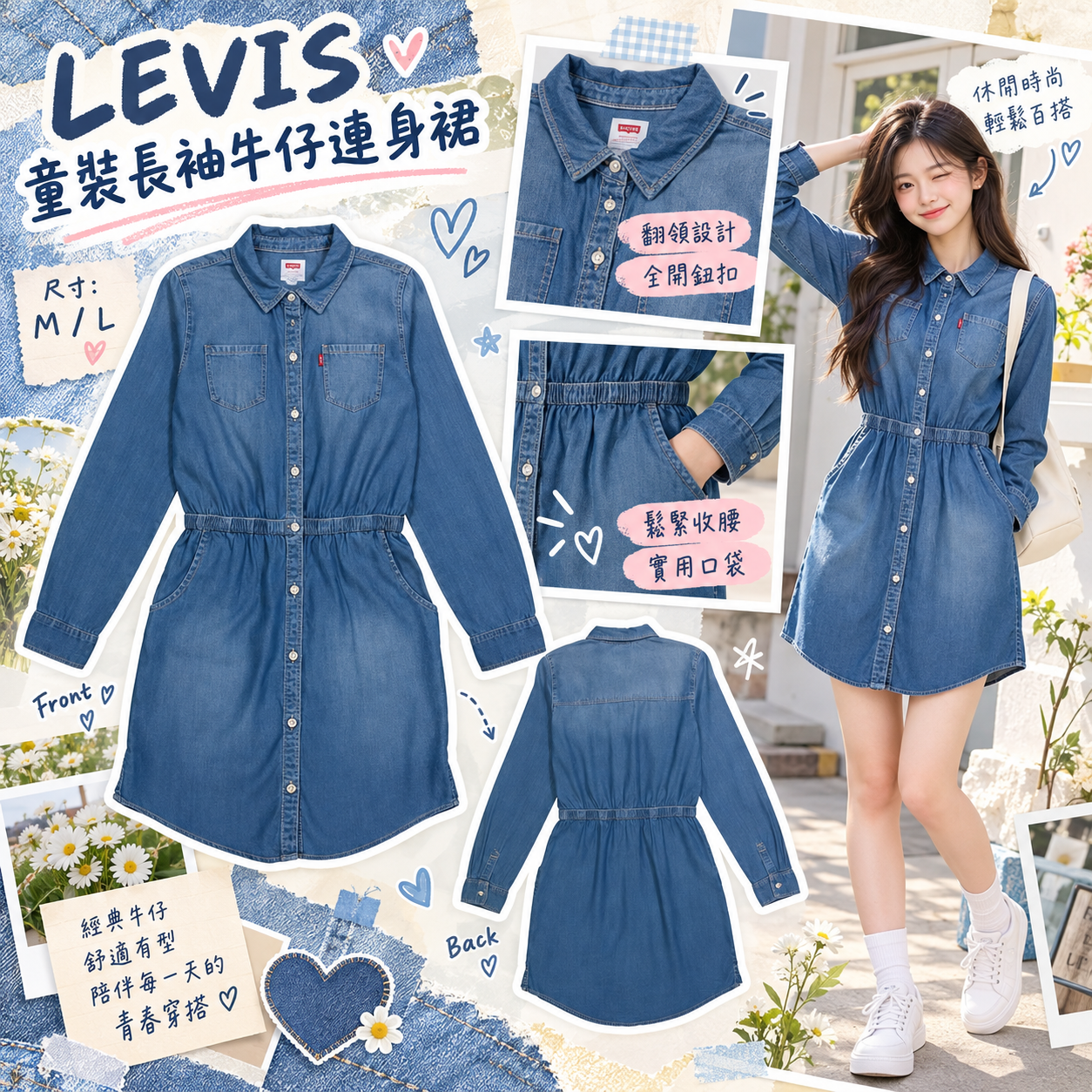 【預購】LEVIS N101329 童裝長袖牛仔連身裙