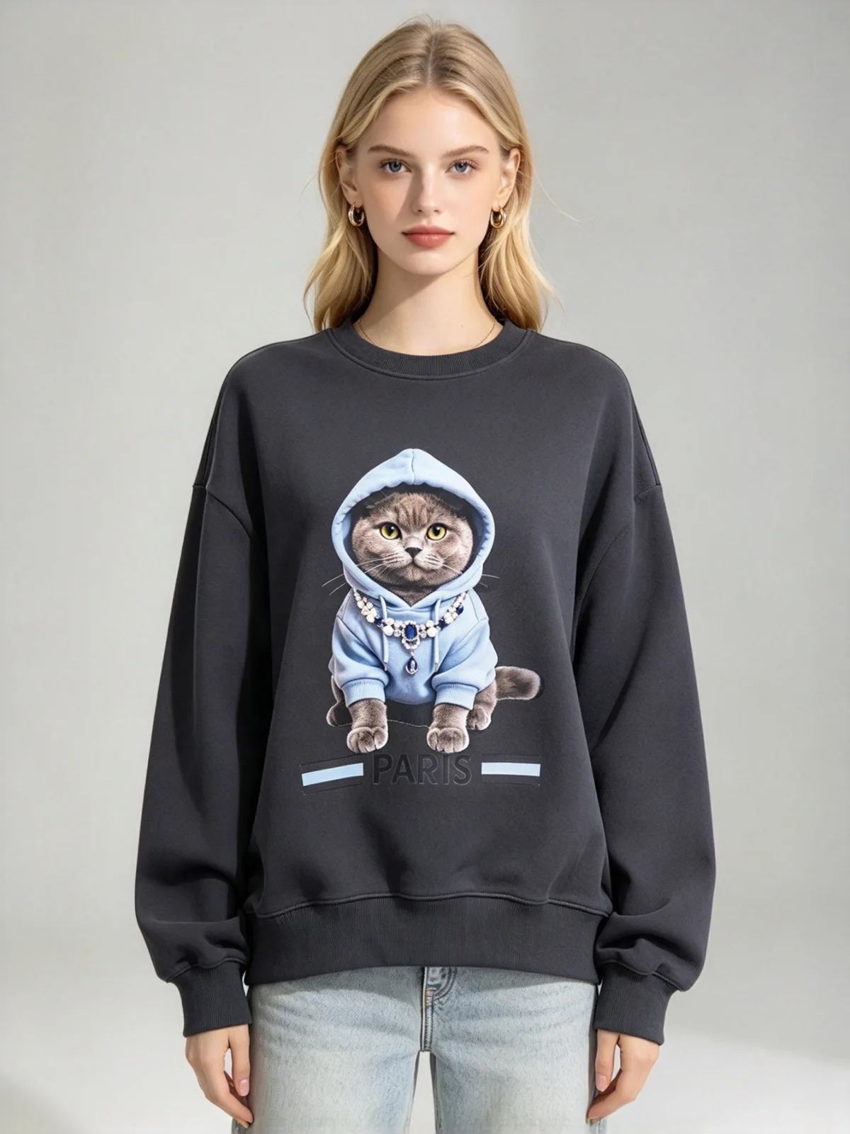 (V1) 巴黎珠寶貓衛衣 (SIZE: S-3XL)(3件以上平均$379/件,5件以上平均$369/件,買滿12件送隱藏)  #法國Lune de Moon #1910LU