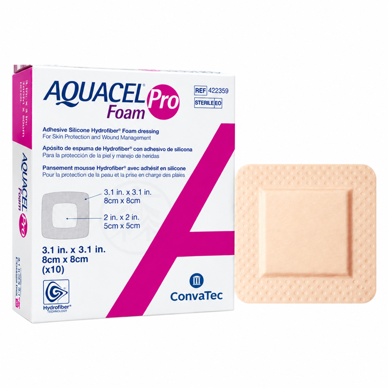 康威 AQUACEL Foam Pro愛康膚寶柔泡棉敷料(可黏) 8x8cm 10片/盒