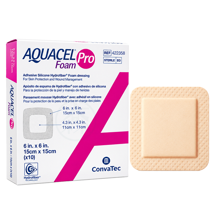 康威 AQUACEL Foam Pro愛康膚寶柔泡棉敷料(可黏) 15x15cm 10片/盒