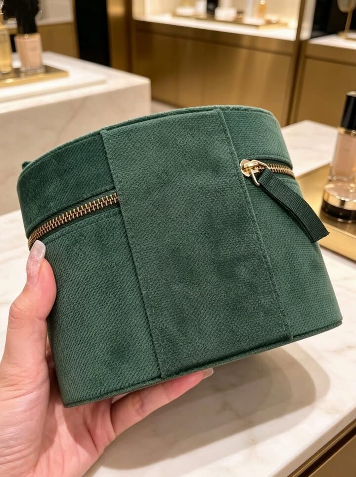 Gucci Beauty 復古墨綠色絨質橢圓型化妝收納盒