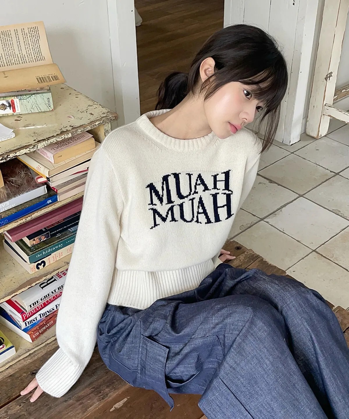 【OWN】MUAHMUAH 長袖 秋冬 圓領 針織 短版 女生 杏色 灰色 黑色