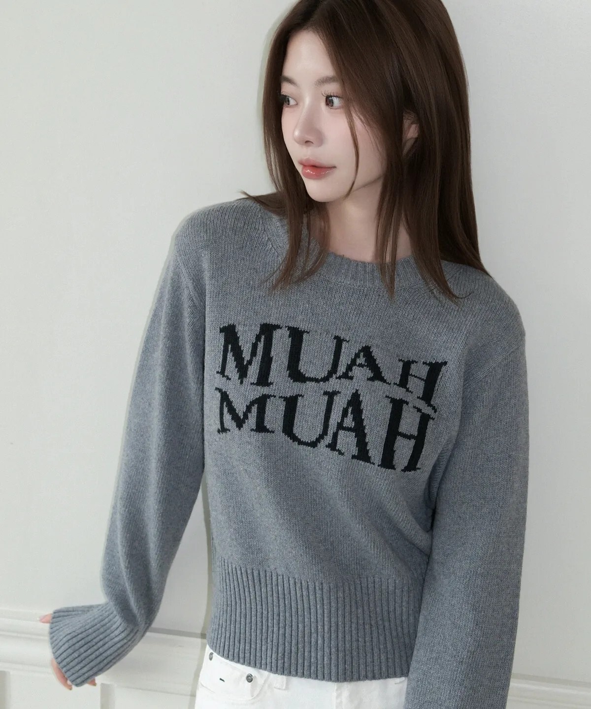 【OWN】MUAHMUAH 長袖 秋冬 圓領 針織 短版 女生 杏色 灰色 黑色