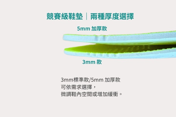 Northwave 競賽級鞋墊 3mm 與 5mm 厚度對比