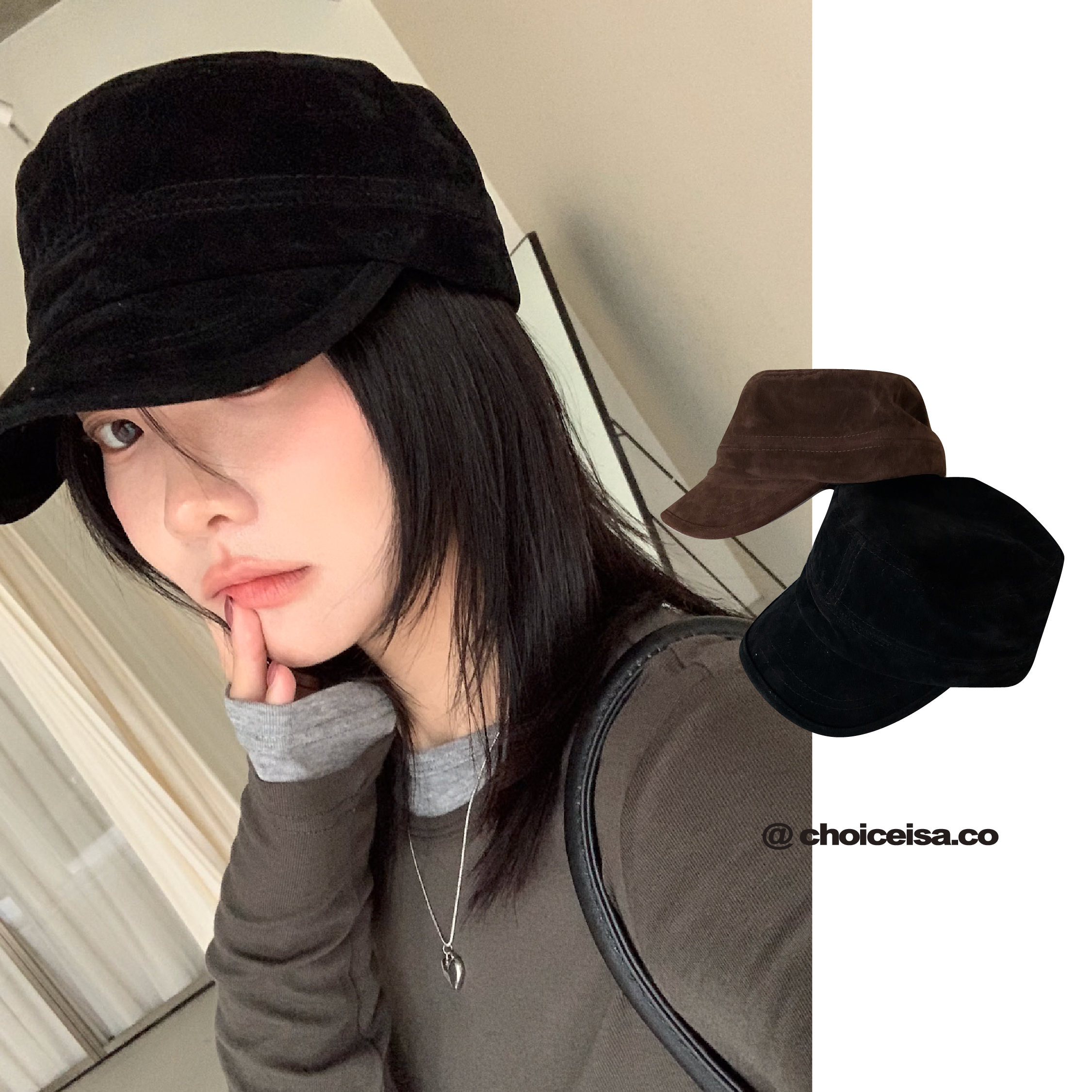 ISA_100% Vintage Vibe 復古麂皮平頂軍帽_61032