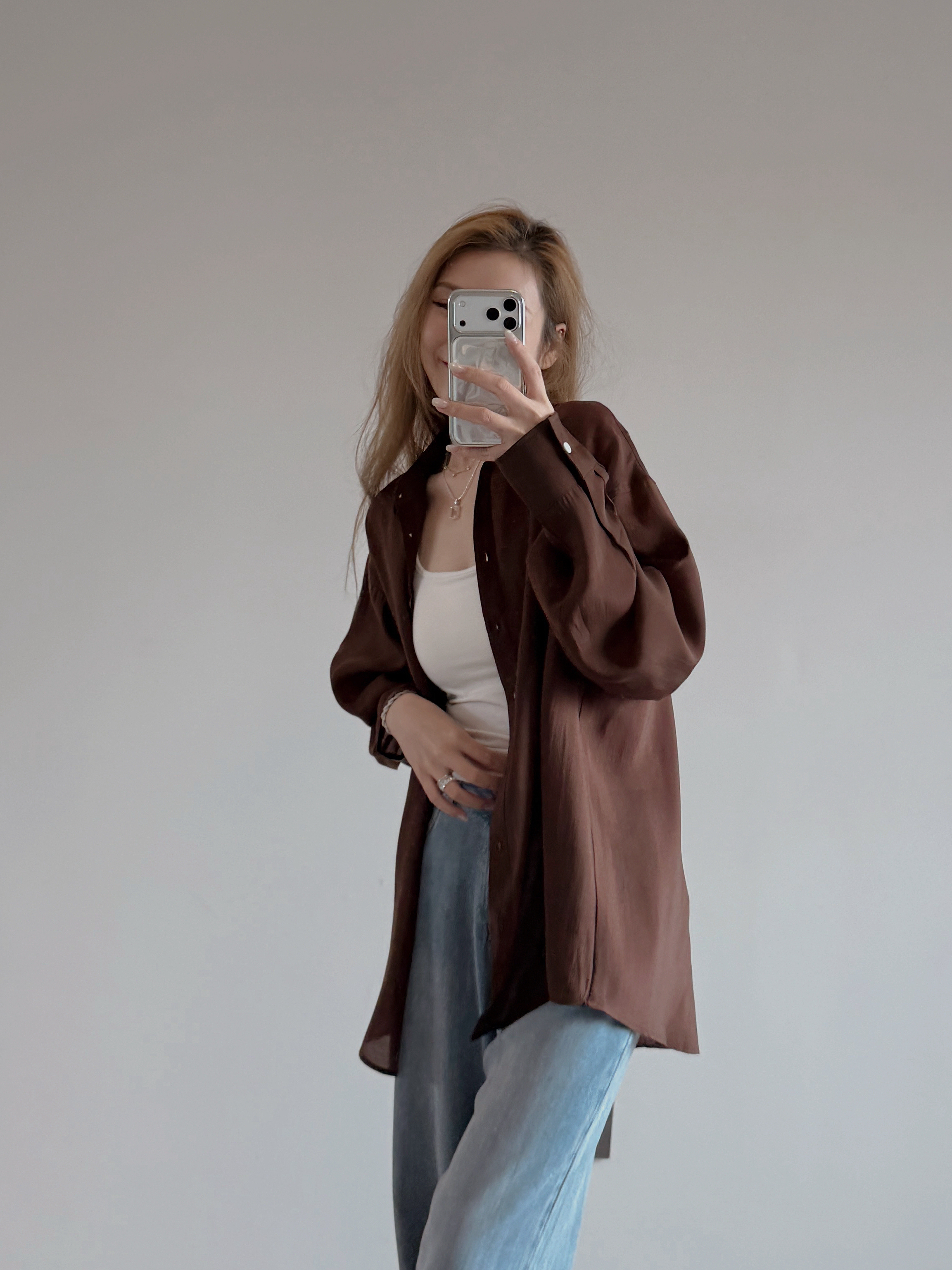 現貨 7541 慵懶垂感復古啡襯衫 [Premium Fabric]