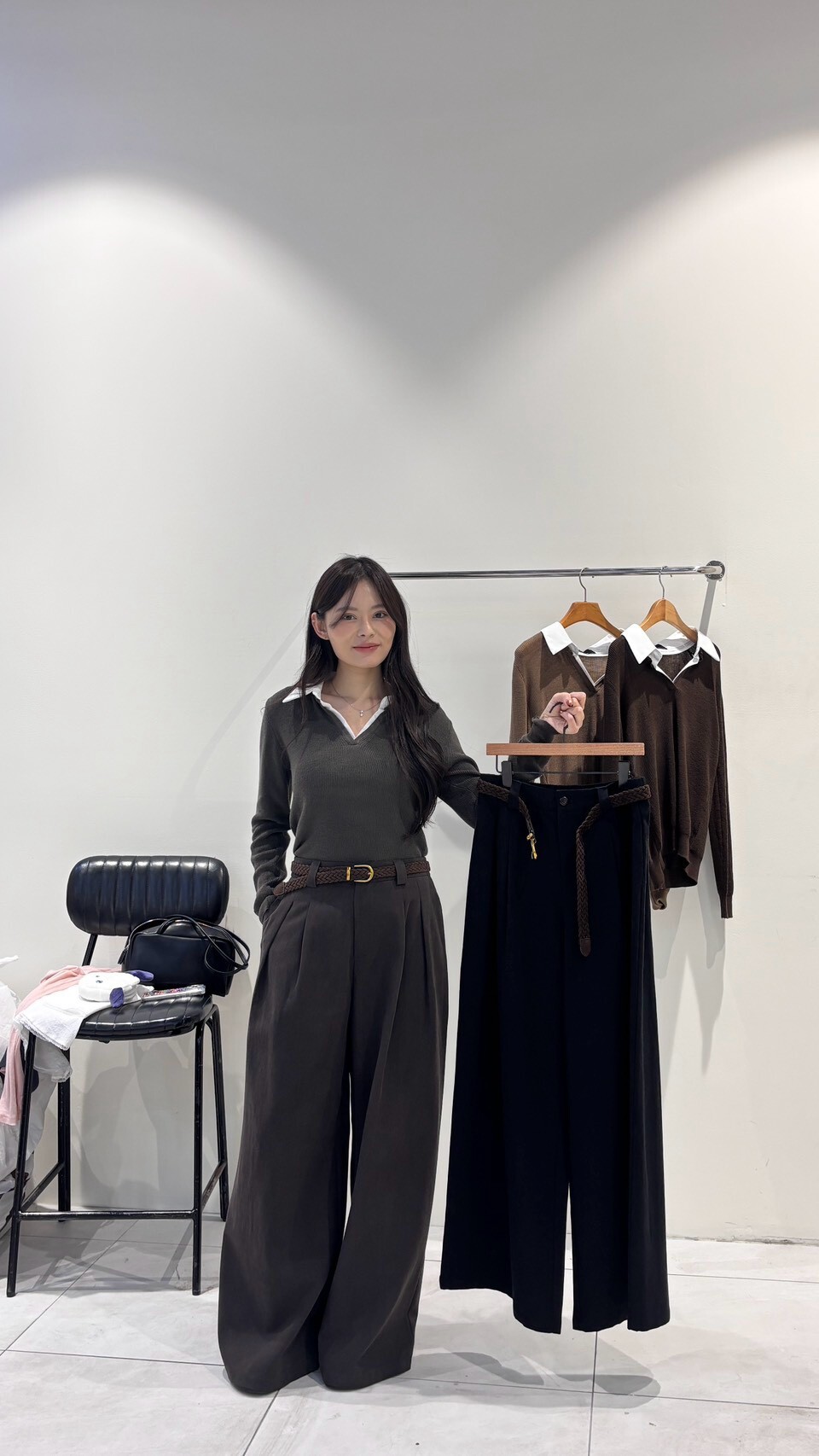 SA7273 高腰休閒寬褲配編織腰帶
