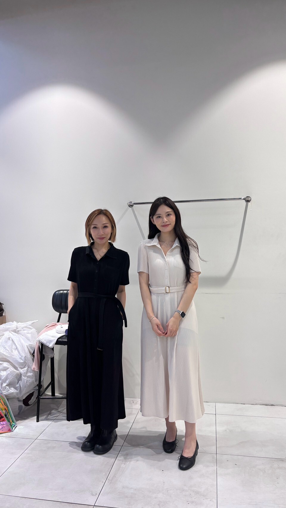 SA7214 復古Polo領收腰細坑條壓褶連身裙