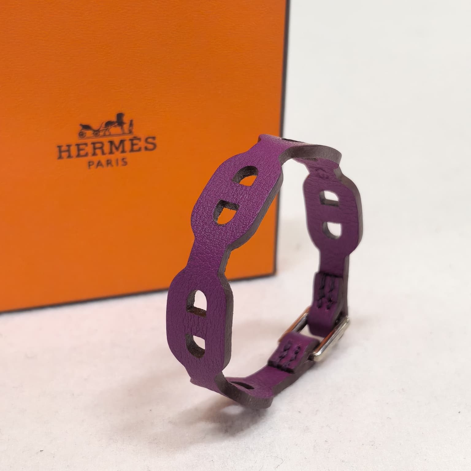 98%NEW二手HERMES手帶/手環 XS碼 H066924CK 海葵紫SWIFT皮/銀扣 P9/ANEMONE PHW IBIZA BRACELET #香榭站正品