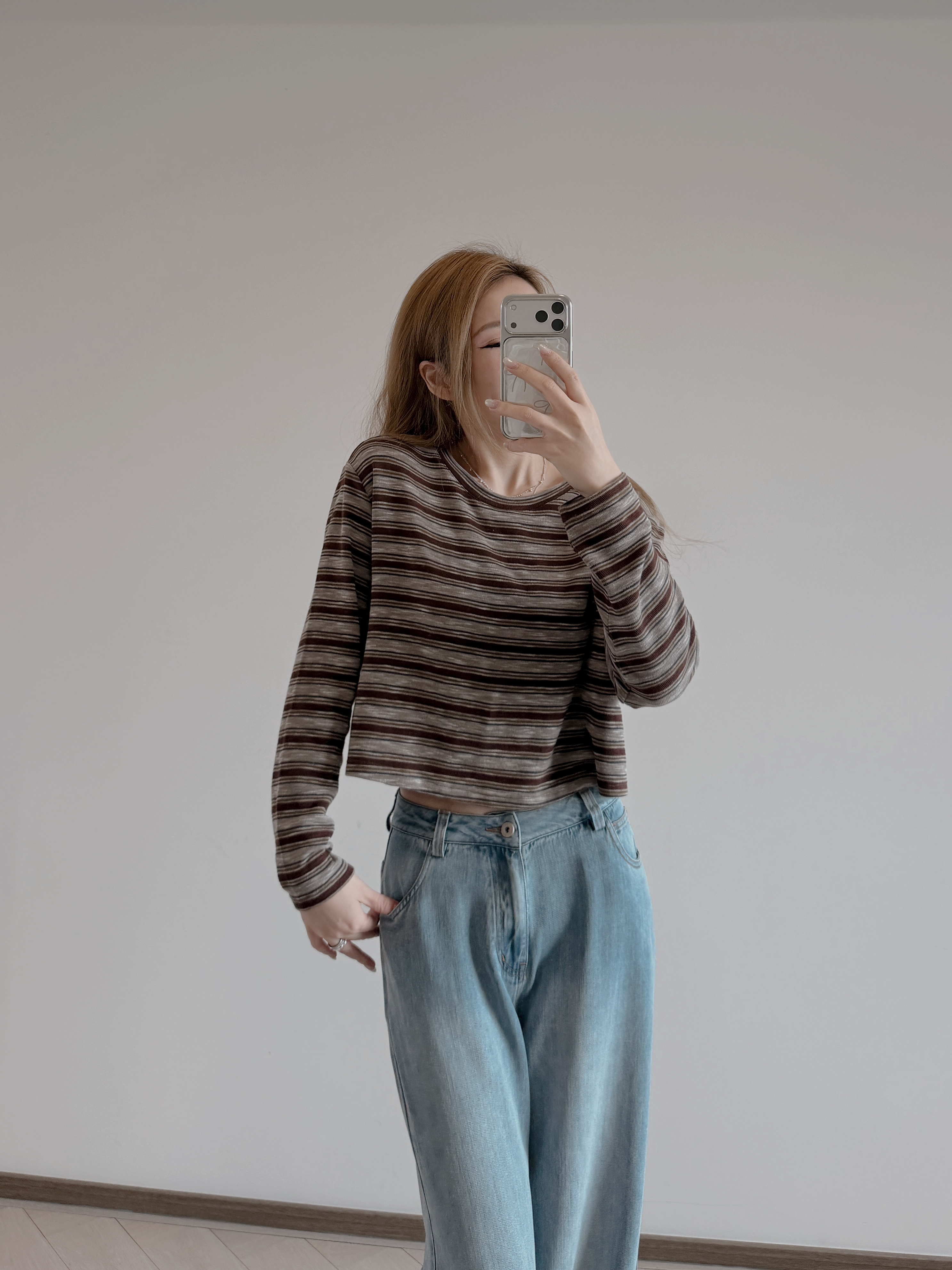 現貨 7582 橫間長袖Cropped Top