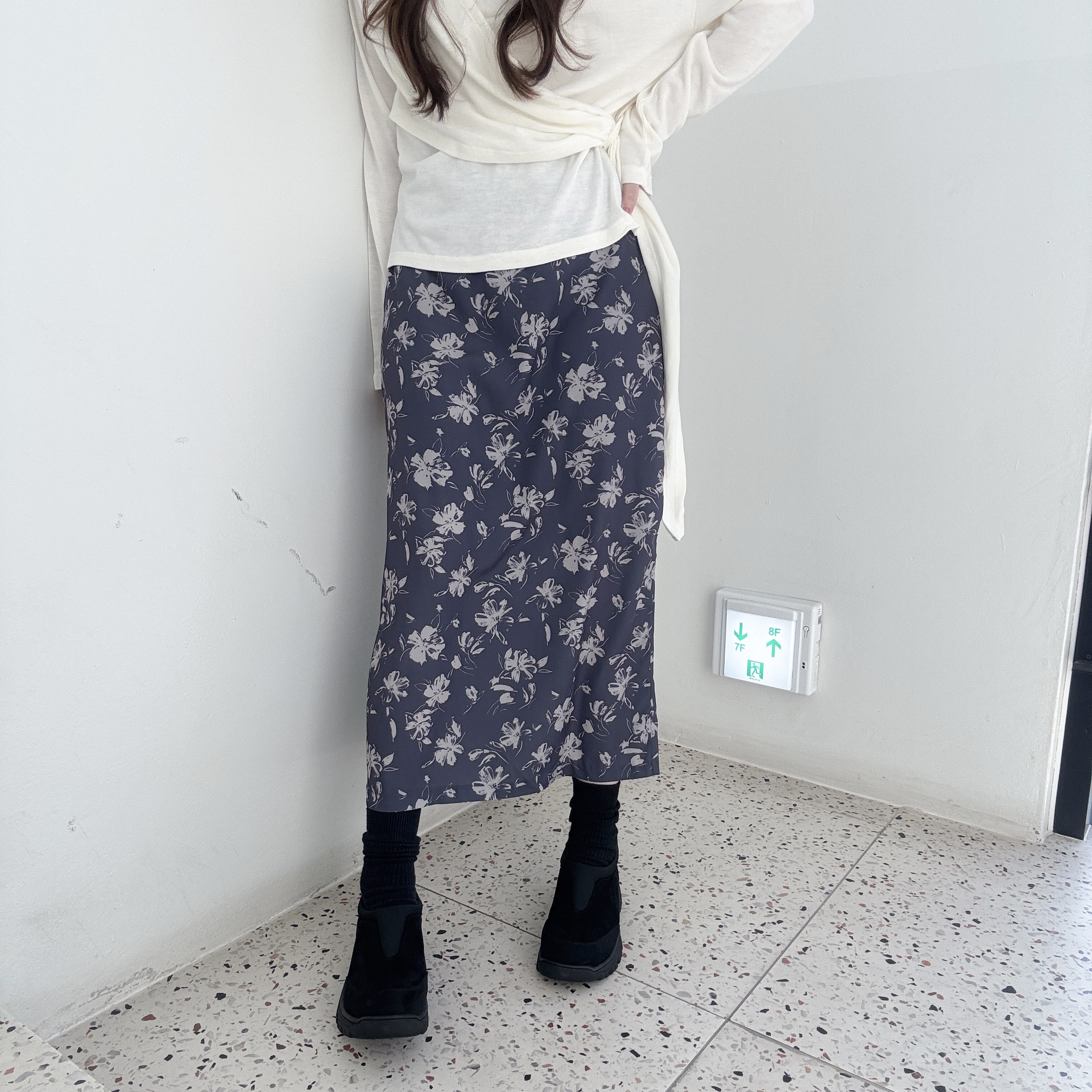 花朵雪紡直身裙