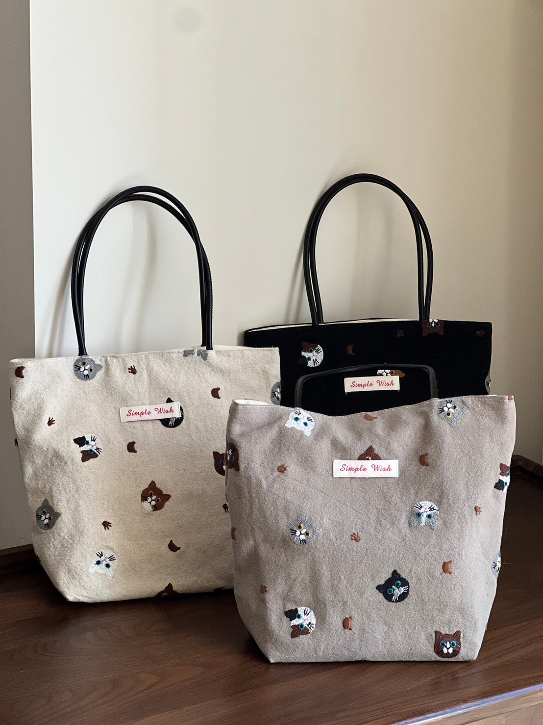 No.8040 手作貓咪刺繡帆布手提包