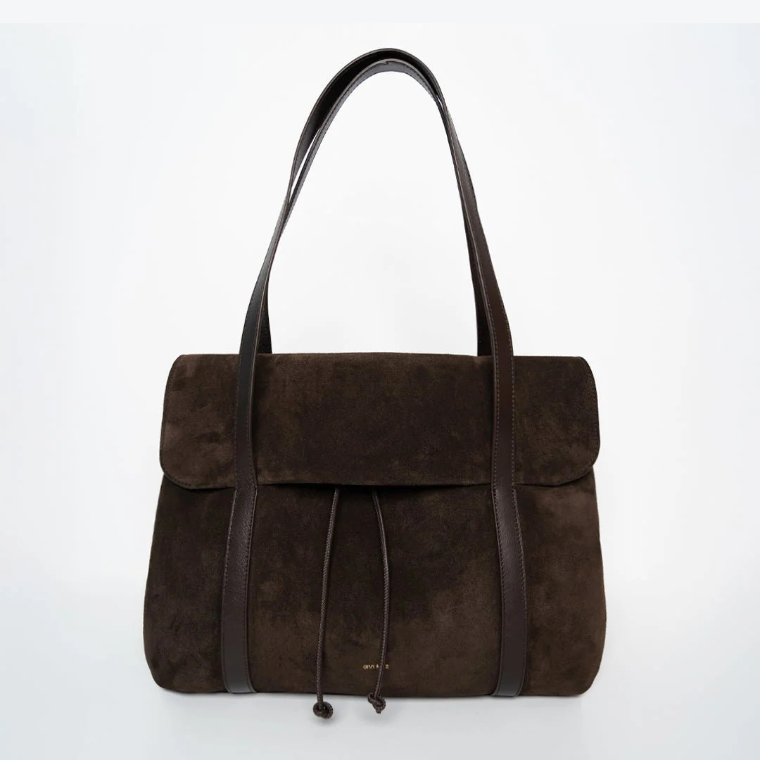 Shopper 翻蓋絨面麂皮托特包 - 摩卡棕